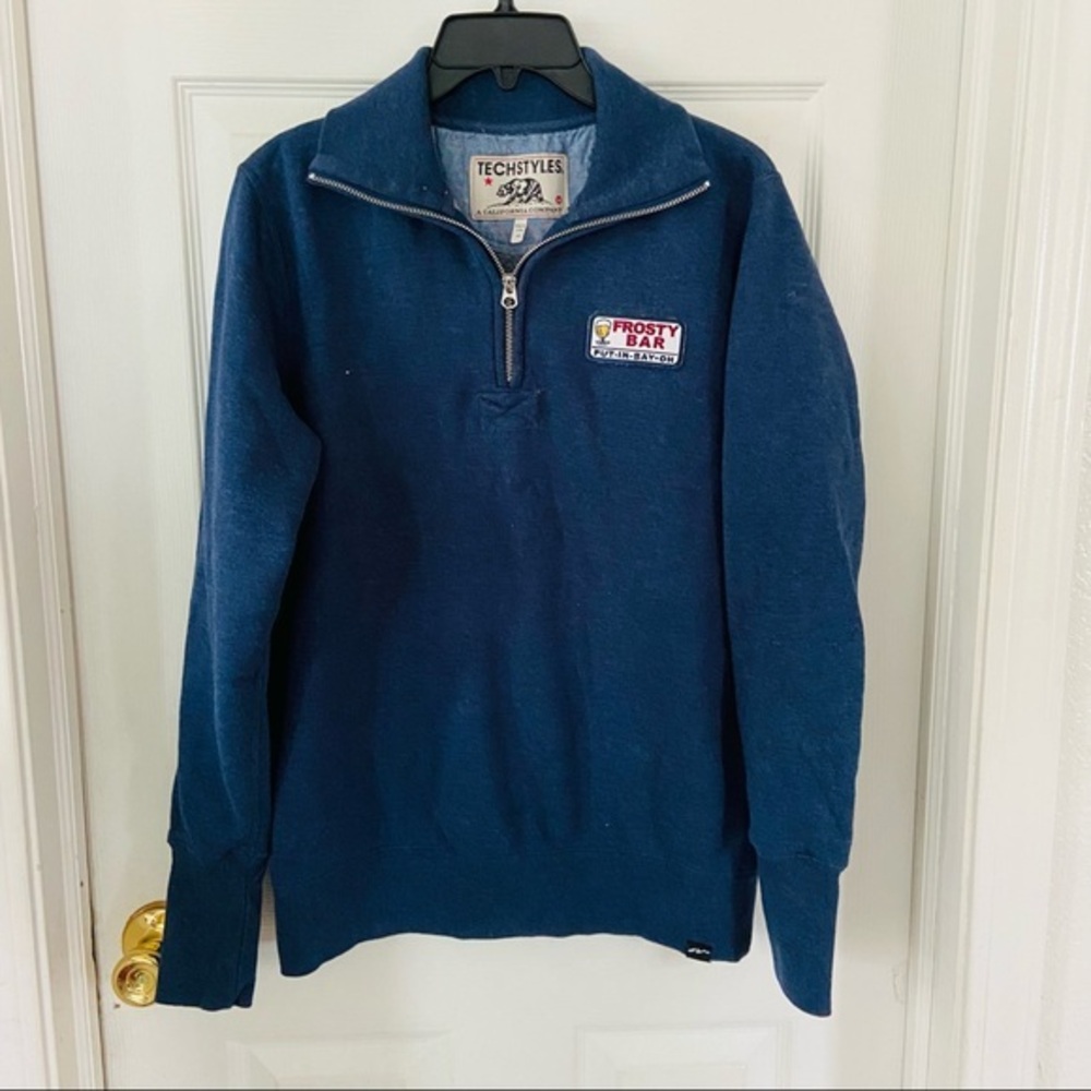 Frosty Bar Put in bay Ohio Navy half Zip fleece warm unisex sweater size small